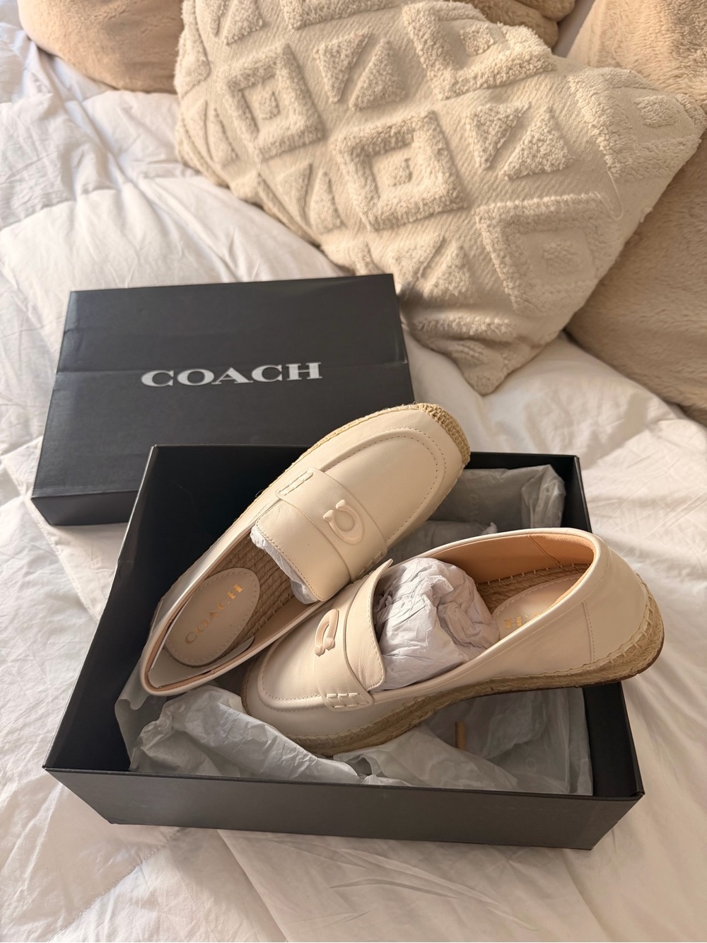 Coach Beige Leather Espadrille Loafers